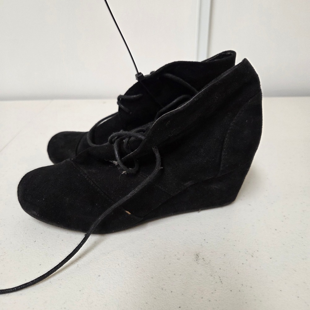Charles Albert Womens Wedge Ankle Boots Black Faux Suede Lace Up Size 9
